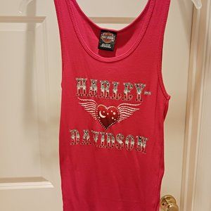 Harley-Davidson Women's Red with Rhinestones and Bling Large Tank Top, LAS VEGAS